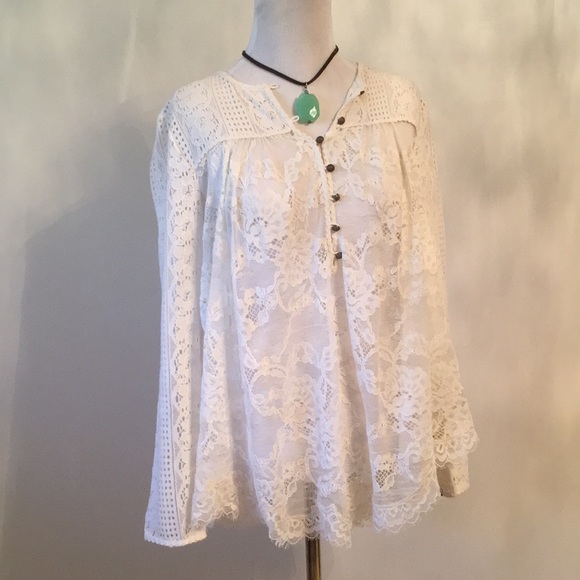 Anthropologie Tops - Anthropologie floreat Ivory Lace Henley